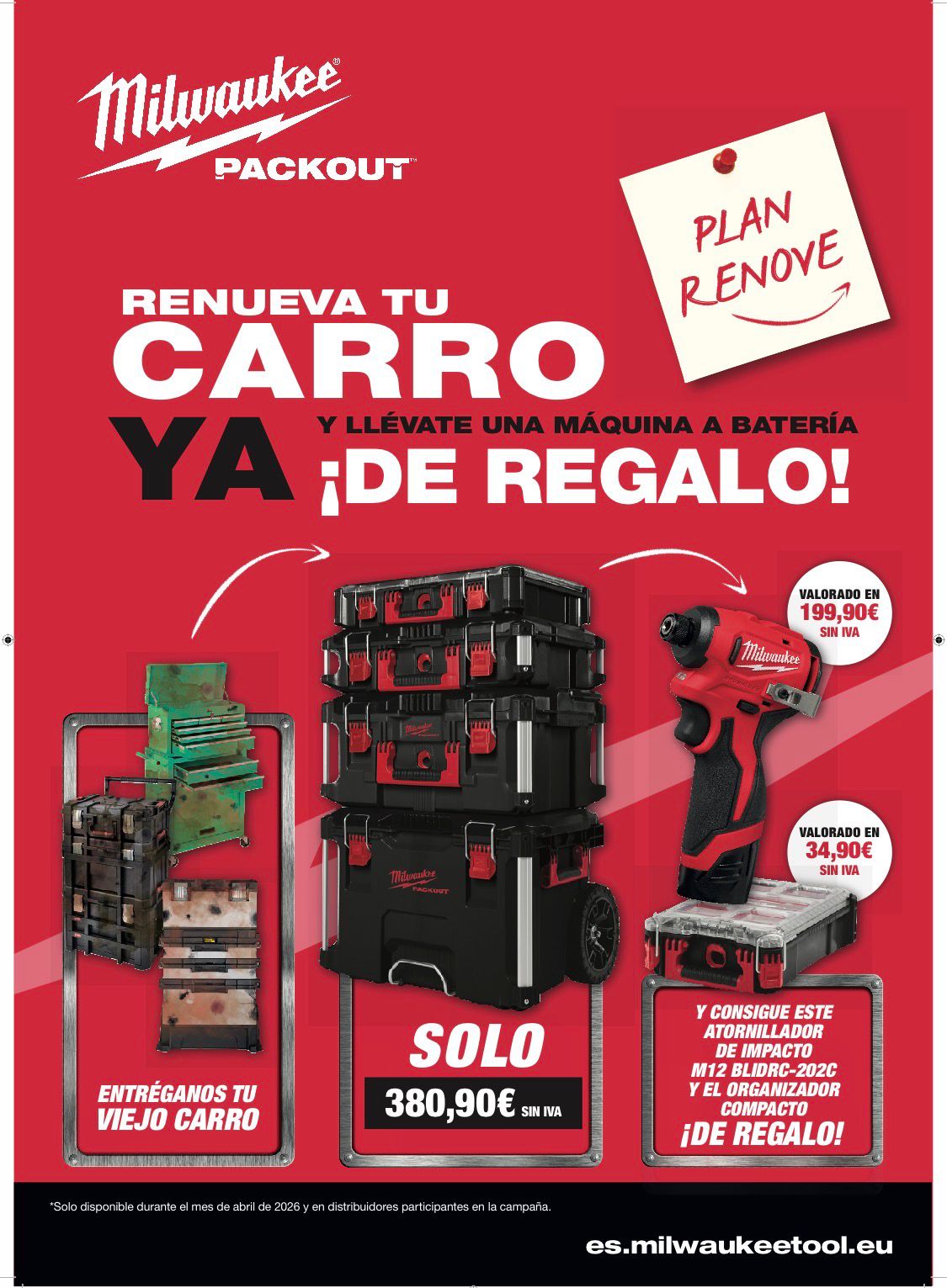 Conjunto Milwaukee PACKOUT 4 Piezas + Atornillador M12 y Organizador GRATIS