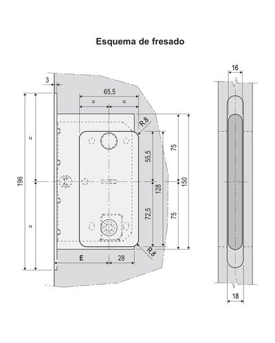 Picaporte AGB Polaris Wave baño – esquema de fresado, acabado no representado
