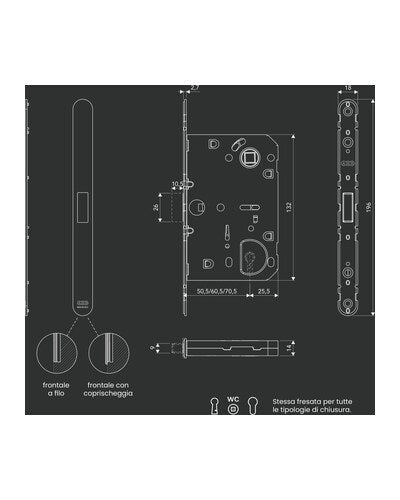 Picaporte AGB Revolution XT – dimensiones orientativas del folleto; no usar como plantilla de mecanizado