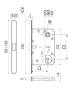 Picaporte AGB Revolution XT – esquema general de dimensiones; consultar catálogo técnico para mecanizar