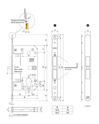 Picaporte AGB touch close cilindro – plano acotado, acabado no representado