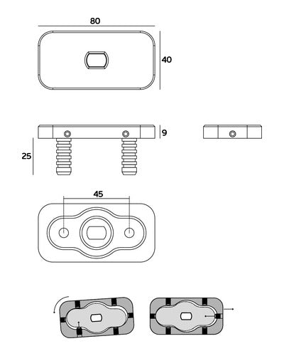 Pivotante hidráulico JNF 350 Plus IN.05.215.HO hasta 350 kg — Inox satinado — plano acotado
