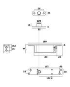 Pivotante hidráulico JNF 350 Plus IN.05.215.HO hasta 350 kg — Inox satinado — plano acotado
