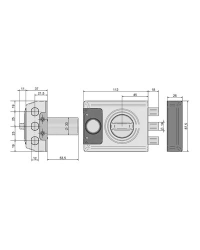 Cerrojo inteligente Lince SMARt7930 con bombillo 50 — Plata — plano acotado