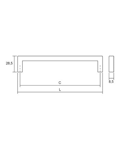 Tirador Viefe U 0056 128 mm entre ejes — Negro mate — plano acotado
