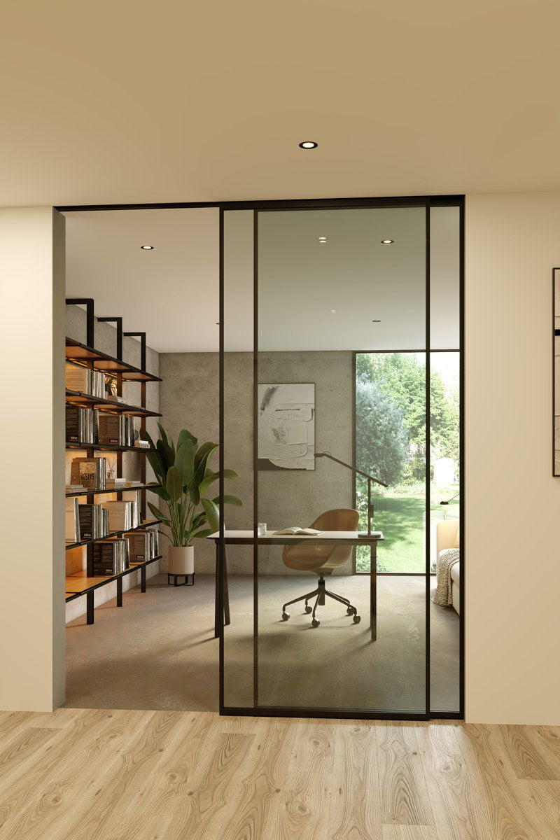 Saheco — Puertas de cristal con marco · Essential Frame